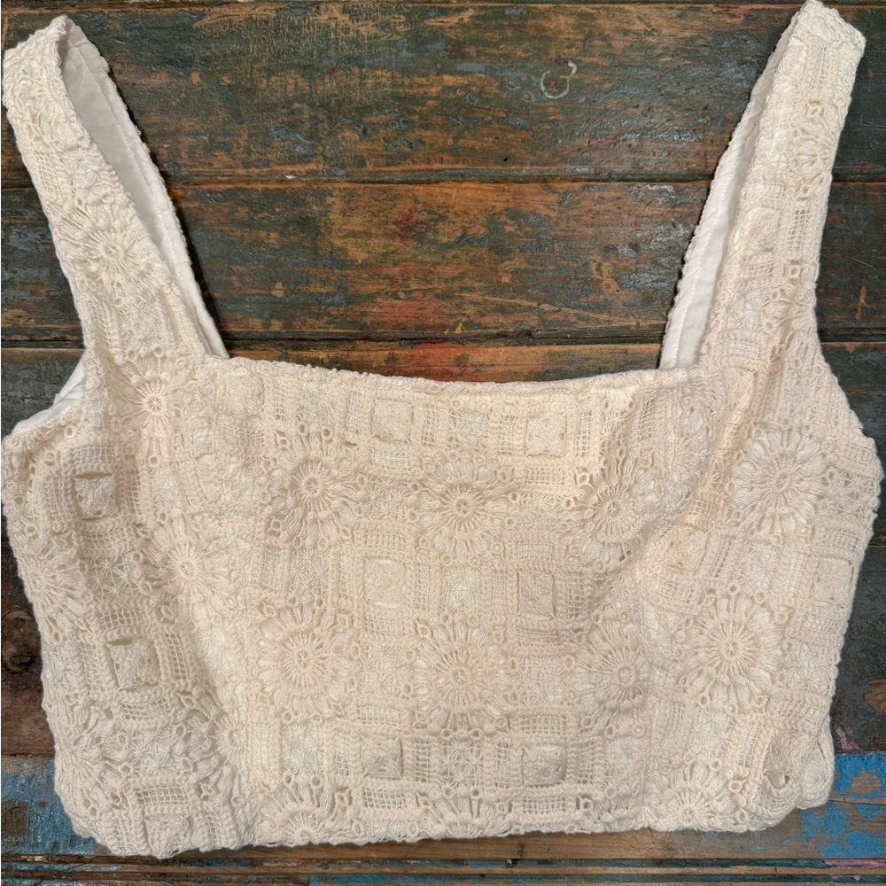 Elegant Cream Crochet Women's Top